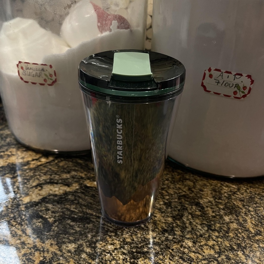 Starbucks Tumbler 16oz Mountain Landscape Metallic Travel Cup Lid USA‎ Design